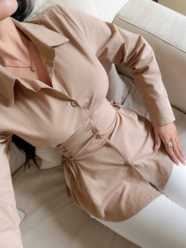 Women's Cotton Cinched Waist Wrap Shirt