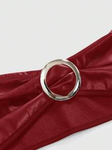 ROMWE Avant Bộ đồ nữ phong cách Gyaru cổ điển, chất liệu PU, gồm áo crop top cạp thấp, cổ xếp ly trang trí và quần short ôm sát ngắn. - Màu Đỏ Sâu - Xem 6