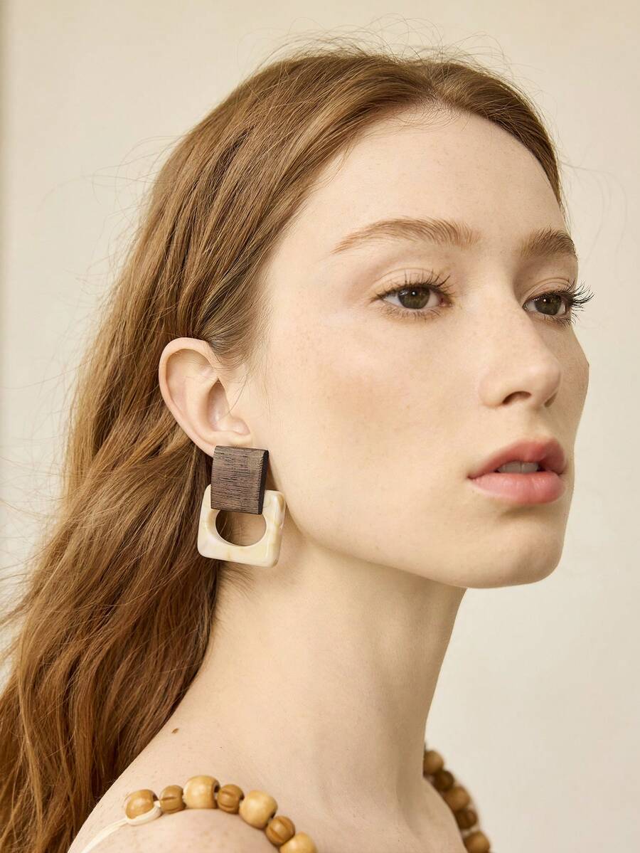 MOTF PREMIUM Pre Wood Spliced Acrylic Earrings - White - View 1