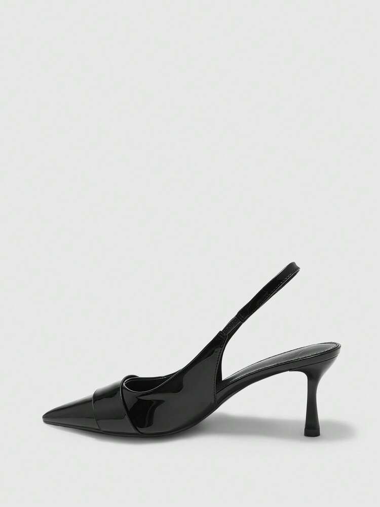 CUCCOO BIZCHIC Women Shoes Four Seasons New Black Metal Buckle Pointed Toe Thin High Heel Low Vamp Commuter Elegant Fashion Women's High Heel Shoes Slingback After Slingback Shoes Dew Heel Dinner Party Elegant Office Workers Holiday Wear Women's Shoes