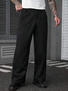 SLATEMANN 男士成熟街头风长裤，黑色斜纹面料，通勤百搭，时尚舒适，是送给男友/老公/周年纪念日的理想礼物，彰显男士绅士风范，适合日常休闲、周末旅行、户外活动、探险旅行、轻松的工作环境或半正式场合，也是周年纪念日/生日礼物、派对、夏季假期、婚礼、春夏、复活节等场合的完美之选。这款男士黑色纯色西装裤宽松舒适，适合商务休闲、办公室等正式场合，亦可作为男士黑色正装裤、黑色休闲裤、商务裤、黑色工作裤或黑色校服裤穿着。 - 黑色 - 查看 5