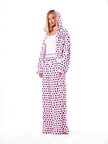 SUMWON WOMEN 女士宽松阔腿波点运动裤 粉色黑色波点印花图案宽松休闲裤 - 粉色 - 查看 3