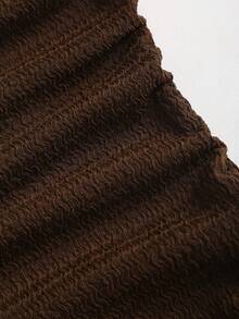 Sweetra 新款优雅通勤休闲荷叶边下摆无肩带显腰身浪漫喇叭裙摆度假约会派对迷你连衣裙，春夏款 - 棕色 - 查看 3