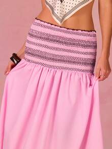 Athîral 女士休闲度假粉色半身裙，抽绳腰带，刺绣设计，度假休闲风 - 粉色 - 查看 4