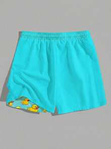 Manfinity RSRT Men's Drawstring Waist Pocket Duck Print Casual Beach Shorts - Teal Blue - View 3