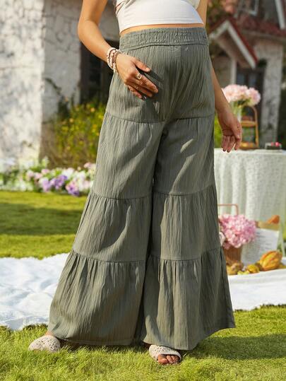 SHEIN Maternity Casual Solid Color Patchwork Flare Pants