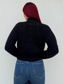 Bearsaez 女士舒适蝴蝶结纹理长袖套头毛衣，冬季针织套头衫 - 黑色 - 查看 2