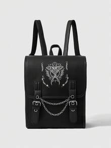 ROMWE Grunge Punk Large Capacity Solid Black Backpack - Black and White - View 1