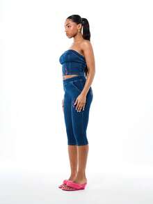 BABYPHAT SDBP681 - QUẦN LEGGING JERSEY CAPRI DENIM LOOK CÓ TOPSTITCH - Màu xanh lam - Xem 5