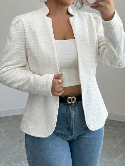 Elenzga Blazer delgado de manga larga, versátil y casual, de unicolor, para mujer de talla grande