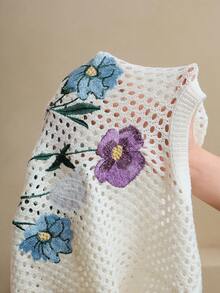 Revavyn 早春度假法式镂空复古刺绣针织上衣 - 白色 - 查看 8