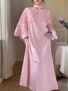 DAZY Women's Elegant Straight Dress & Lace Cover Up 2 Pieces Set, Summer - Pink - View 4