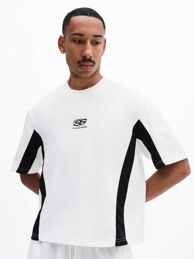 Color Block Crew Neck Tee With Side Panels