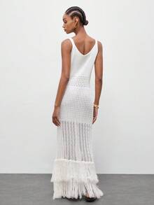 Maija Women's White Sleeveless Knit Dress Graduation Holiday Outfits Casual Beach Tighten The Waist Beach Dress Summer Dress Festival Dresses Elegant  Holiday Outfits - White - View 3