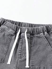 New Casual Fashion Minimalist Versatile Comfortable Elastic Drawstring Design Blue Washed Denim Jeans - Blue - View 4