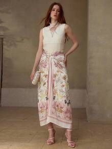 MOTF PREMIUM WOMEN'S CASUAL/DATE FLORAL PRINT TWIST WAIST SKIRT, SPRING/SUMMER - Pink - View 3