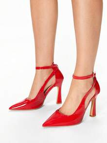 Glitzique 红色漆皮尖头高跟鞋，女士派对/婚礼/伴娘鞋，优雅 - 紅色 - 查看 9