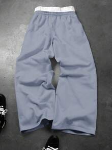 Manfinity Roghcode Men's Letter Print Drawstring Waist Pocket Casual Everyday Sweatpants - Dusty Blue - View 2