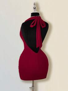SHEIN ICON Đầm ngắn gợi cảm cổ chữ V khoét sâu, lưng hở, đính kim loại, dành cho nữ, thanh lịch cho buổi tối đi chơi hoặc kỳ nghỉ hè. - Đỏ - Xem 9