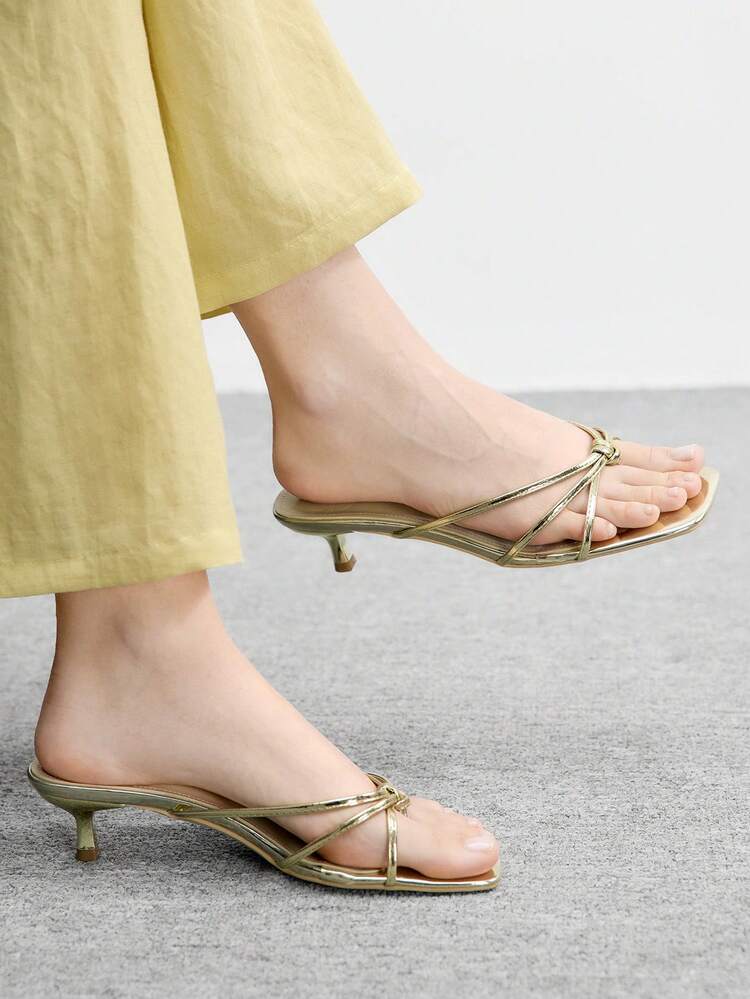 CUCCOO BIZCHIC Women Shoes Spring And Summer New Gold Thin Strip With Clip Feet Women's High-Heeled Sandals Slippers Simple, Fashionable And Comfortable Versatile Commuter Sexy Women's Sandals Women's Shoes
