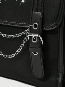 ROMWE Grunge Punk Large Capacity Solid Black Backpack - Black and White - View 3