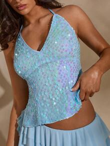 Glamine Women's Sleeveless Halter Top, Blue Color, Spring/Summer New Arrival, Vacation & Holiday - Blue - View 4