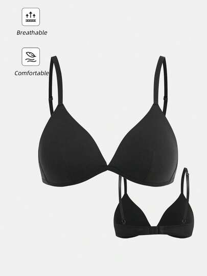 SHEIN Girlism Teen Girls' French Minimalist V-Neck Padded Adjustable Straps Push Up Underwire Bra