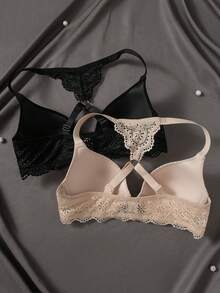 SHEIN Bộ 2 áo ngực ren phối ren gợi cảm cài trước. - Nhiều màu - Xem 3