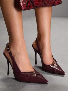 CUCCOO SZL Women's Back Strap Bow Decor Lolita Style High Heel Pumps, Burgundy For Christmas Spring Shoes - Dark burgundy PU - View 10