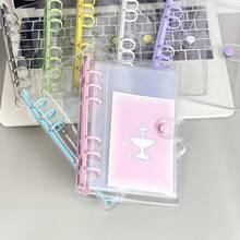 Zazumi Bộ sổ tay PVC 6 lỗ, gồm bìa trong suốt cài một nút A6, nhãn dán 3D, sổ tay trong suốt cài một nút, nhãn dán trang trí, sổ tay tự làm. - Nhiều màu - Xem 5
