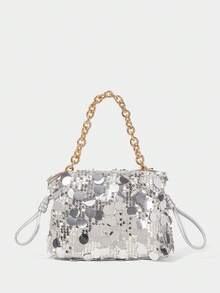 SHECARRY Ladies Tote Bag, Exquisite Sequined Shoulder Bag, Shiny Party Clutch Bag. - Silver - View 3