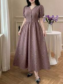 Feyla 女士优雅碎花花瓣袖连衣裙 - 彩色 - 查看 4