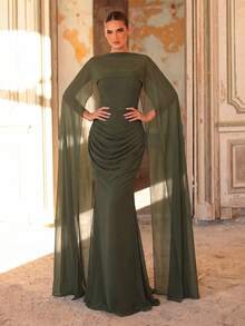 Aureia Thanh lịch, lãng mạn, thời trang, trang nhã với khăn choàng satin chiffon màu xanh quân đội, áo choàng đuôi cá, váy dự tiệc sang trọng, váy dự tiệc cưới, váy màu xanh lá cây, váy dạ hội dự tiệc cưới thanh lịch thời trang, váy phù dâu. - xanh quân đội - Xem 4