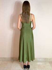 Aless PB 腰部褶饰摆吊带连衣裙 - 軍綠色 - 查看 2
