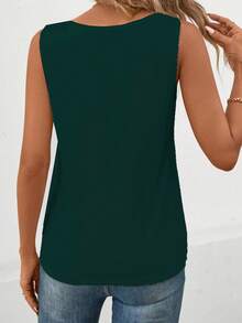 EMERY ROSE Áo tank top không tay đơn sắc tối giản dành cho nữ, thích hợp mặc hàng ngày. - Màu xanh lá cây đậm - Xem 2