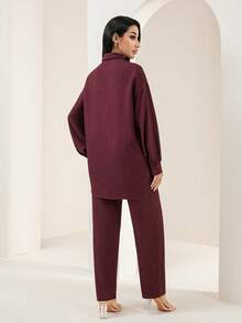 Veilorie Women's Fashion Arabic Style Shirt & Pants Set - Red - View 4