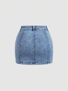 SHEIN Girlism Teen Girl Flap Pocket Denim Skirt - Light Wash - View 2
