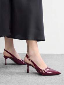 CUCCOO BIZCHIC 女士尖头低帮性感细跟高跟鞋，四季皆宜，适合户外通勤、宴会、派对等场合。 - 酒紅色 - 查看 4