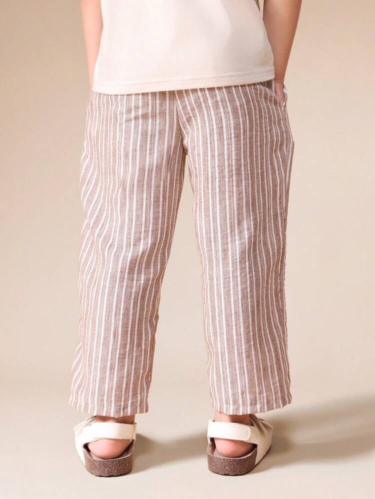 Stripe Pull On Pants With Elastic Waist