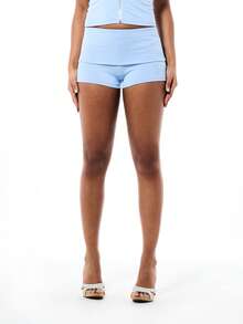 BABYPHAT Pantalones cortos tipo short con cintura plegada y estampado de alas, color azul claro, largo hasta la mitad del muslo, de uso casual para el verano - Azul - Ver 2