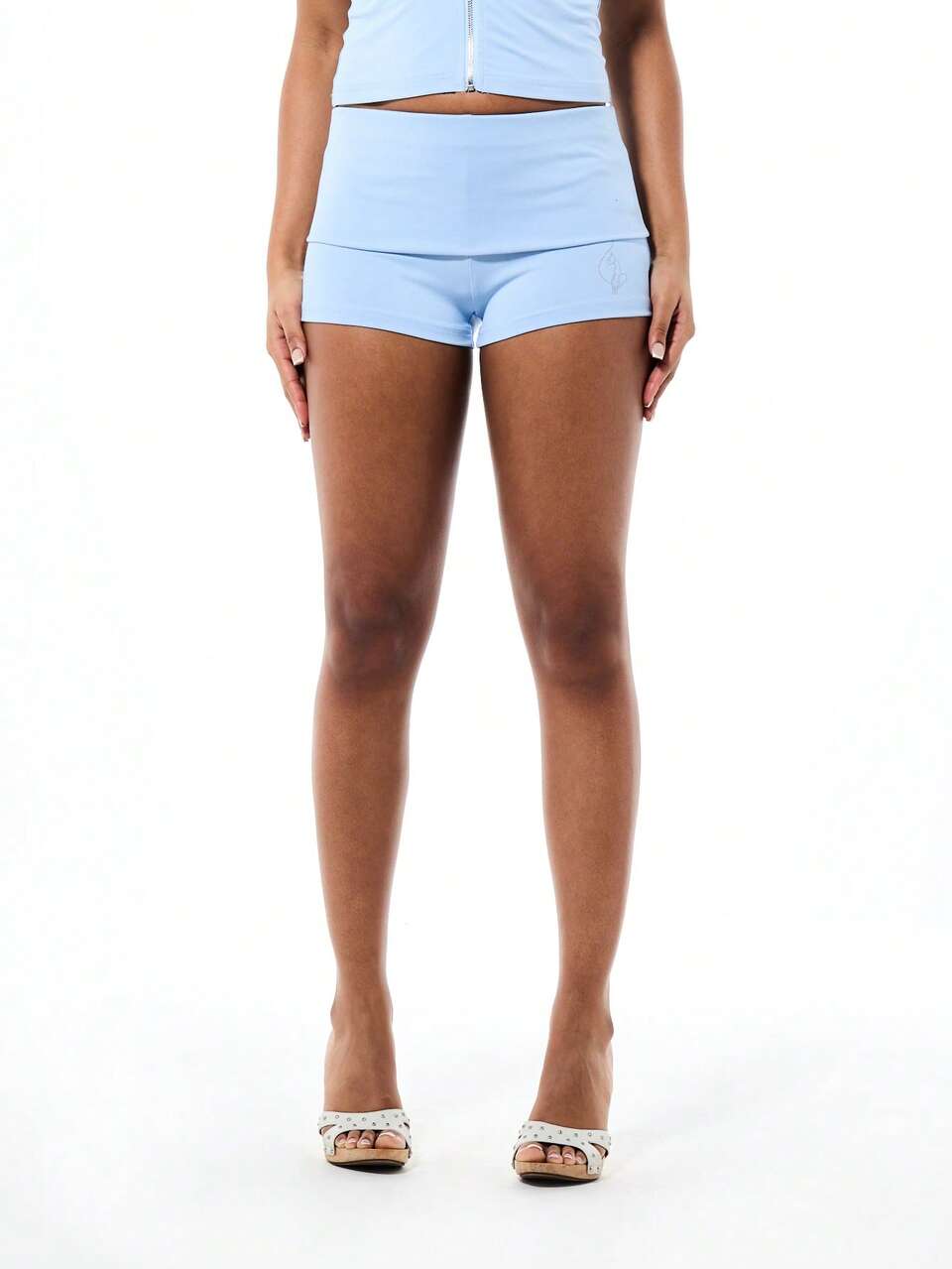 BABYPHAT Pantalones cortos tipo short con cintura plegada y estampado de alas, color azul claro, largo hasta la mitad del muslo, de uso casual para el verano
