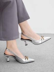 CUCCOO BIZCHIC Pointed Toe High Heel Shoes, Thin Heel Slip-On Closed Toe Pumps For Women - Silver - View 1