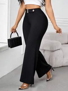 SHEIN Lady 女士纯色休闲裤 - 黑色 - 查看 5