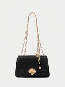 SHECARRY Ladies Vintage Elegant Flip Quilted Bag With Vintage Hardware Pendants For Commuter Dates,CHRISTMAS GIFTS - Black - View 1