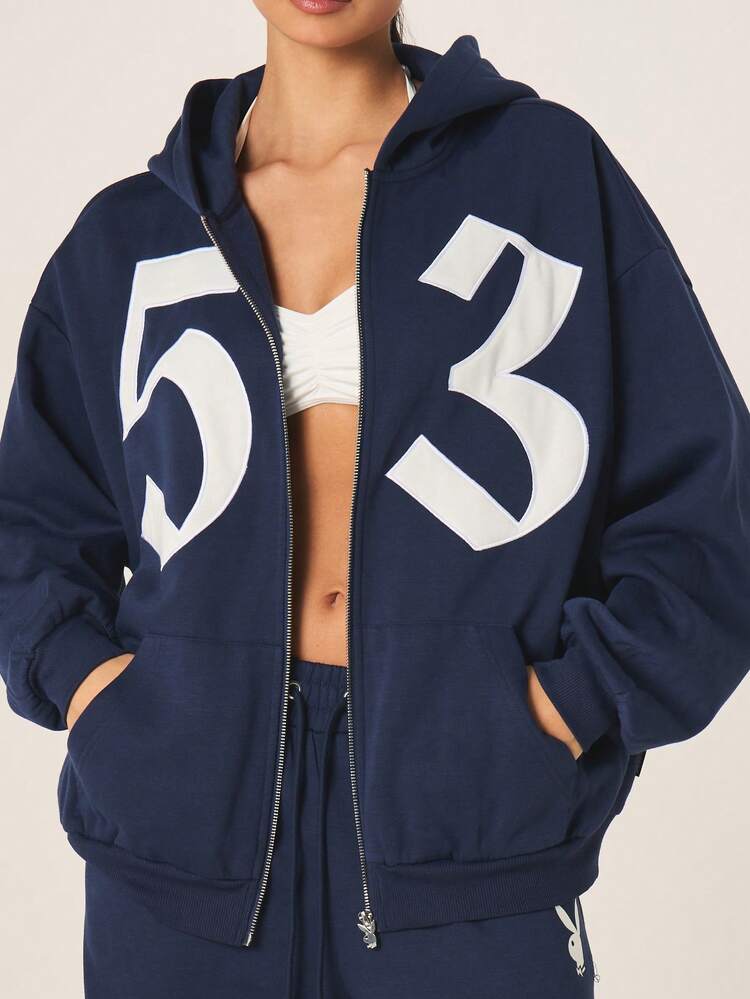 Missguided x Playboy Sweat-shirt à capuche zippé avec grand imprimé numérique et logo avant et arrière