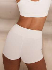 Aralina 高腰弹力短裤 - 白色 - 查看 2