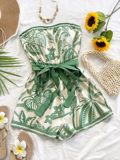 Soleia 新款优雅度假风印花波西米亚风抹胸连体裤