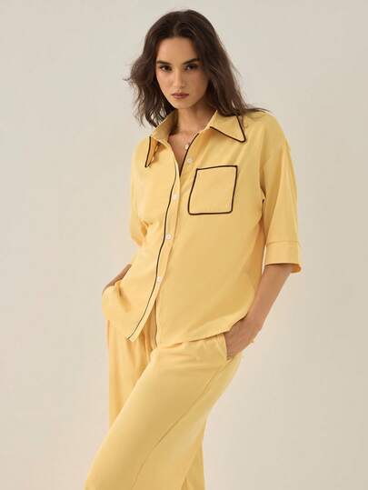 Gaivellea 女士宽松休闲撞色条纹两件套