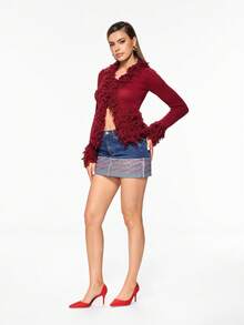 Glitzique 2025秋冬新款时尚尖头镂空性感细跟单跟高跟女鞋，优雅女士高跟鞋，高贵典雅，派对装扮 - 紅色 - 查看 11