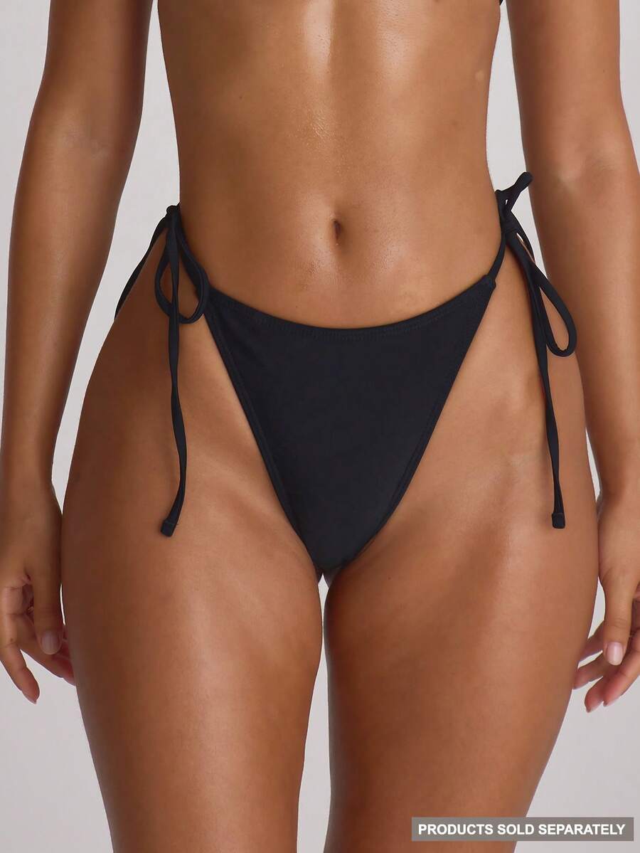 Musera Resort Quần bikini buộc dây bên hông, kiểu dáng gợi cảm, thích hợp cho kỳ nghỉ hè, du lịch biển, đồ bơi cơ bản, màu trơn, phong cách nghỉ dưỡng. - màu đen - Xem 1